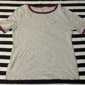 Tommy Hilfiger Heather Gray Tee with Red and Black Accents
